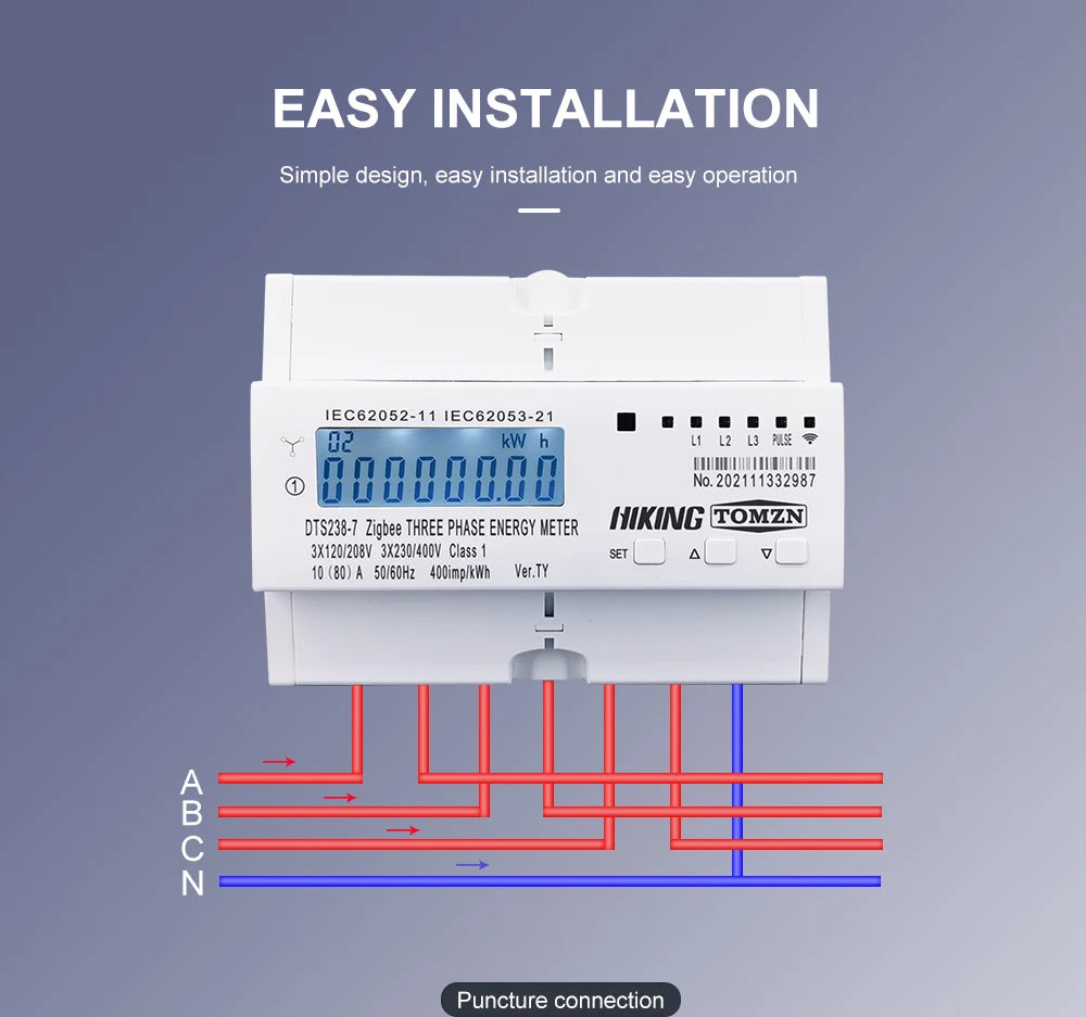 80A 3 Phase Zigbee Gateway Tuya Din Rail WIFI Smart Energy Meter timer Monitor kWh Meter Wattmeter 3*120V 3*230V