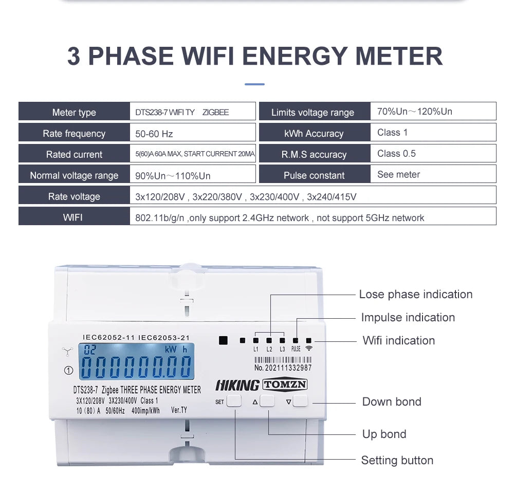 80A 3 Phase Zigbee Gateway Tuya Din Rail WIFI Smart Energy Meter timer Monitor kWh Meter Wattmeter 3*120V 3*230V