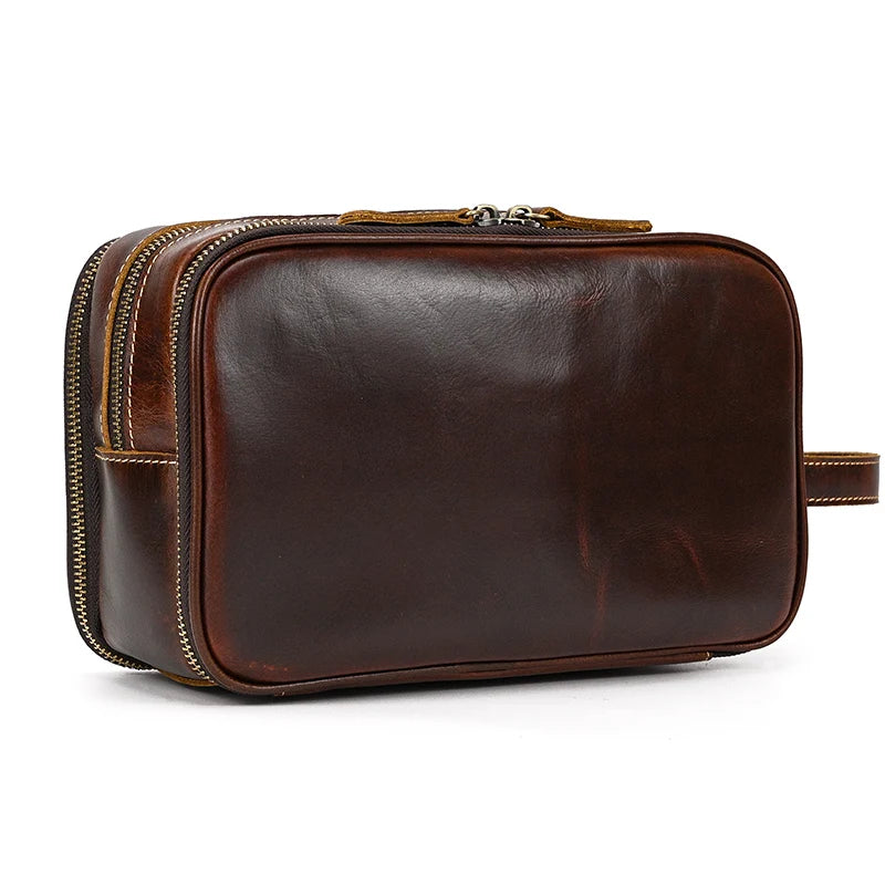 Cowhide Toiletry Bag Men Leather Cosmetic Bag Man Woman Wash Bag Storage Bags Genuine Leather Handbag For Make Up Dopp Kit Male