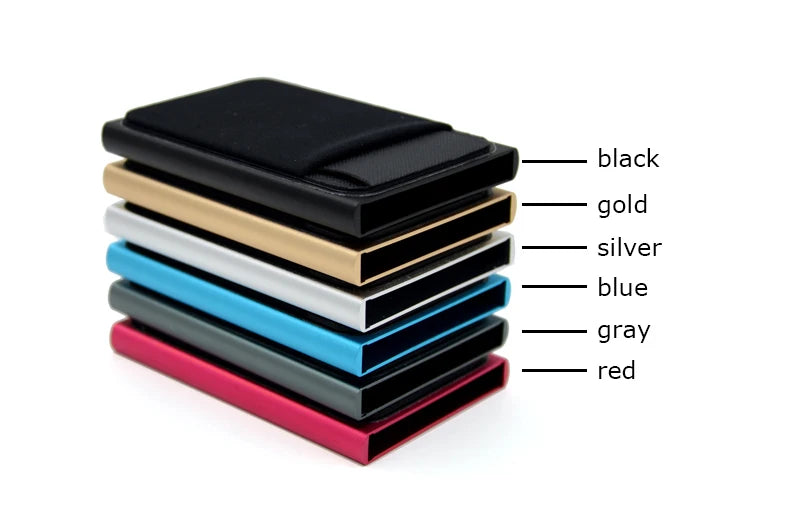 Slim Aluminum Card Wallet With Elasticity Back Pouch ID Credit Card Holder Mini RFID Wallet Automatic Pop up Bank Card Case