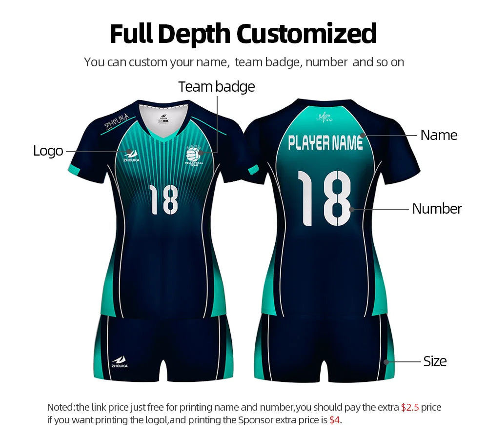 Women Men Volleyball Uniform Sports Suit Female Can Custom Sublimation Breathable Volley Ball Clothing Volleyball Jersey