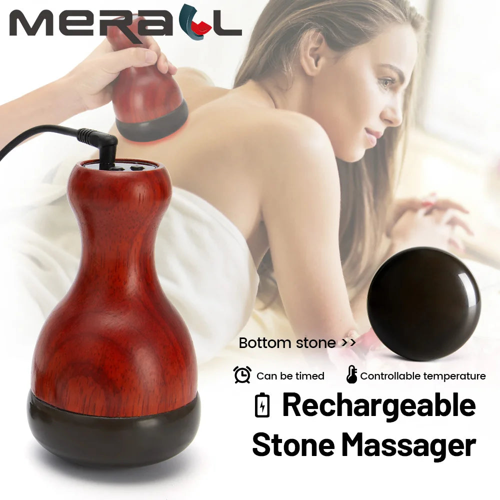 Hot Stone Electric Gua Sha Massager Natural Stone Needle GuaSha Scraping Back Neck Face Massage Relax Muscles Skin Lift Care Spa