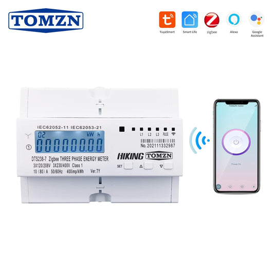 80A 3 Phase Zigbee Gateway Tuya Din Rail WIFI Smart Energy Meter timer Monitor kWh Meter Wattmeter 3*120V 3*230V