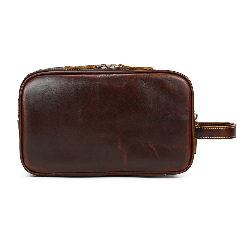 Cowhide Toiletry Bag Men Leather Cosmetic Bag Man Woman Wash Bag Storage Bags Genuine Leather Handbag For Make Up Dopp Kit Male