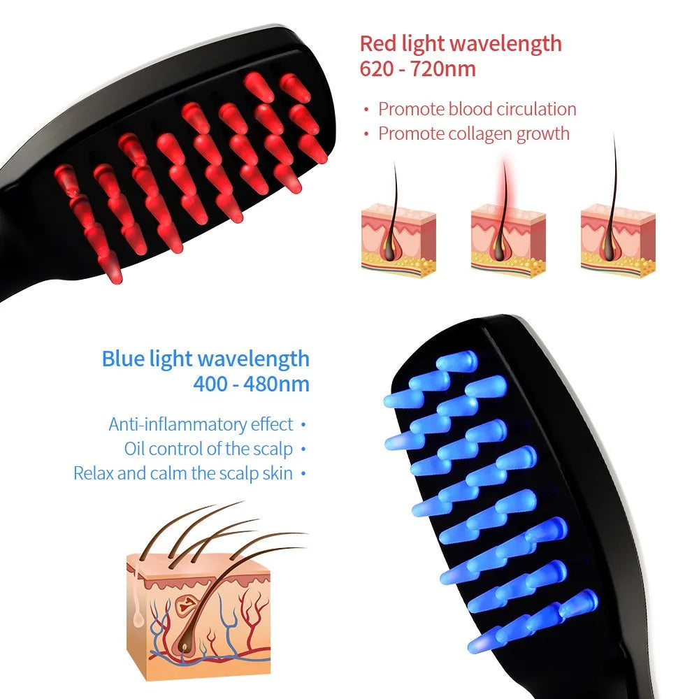 Electric Vibration Massage Comb Blue and Red Light Hair Growth Massage Hair Brush Anti Hair Loss Phototherapy Electric Combs