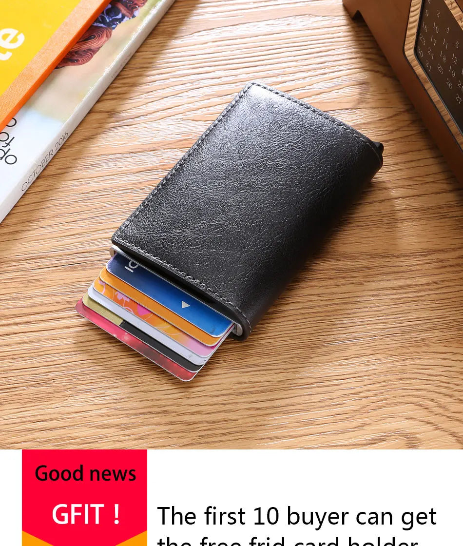 DIENQI Carbon Rfid Wallet Male Money Card Holder Pocket Mini Slim Wallet Women Men Smart Purses Automatic Pop Up Valet Walet