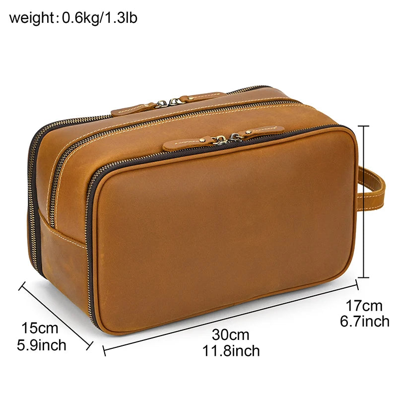 Cowhide Toiletry Bag Men Leather Cosmetic Bag Man Woman Wash Bag Storage Bags Genuine Leather Handbag For Make Up Dopp Kit Male