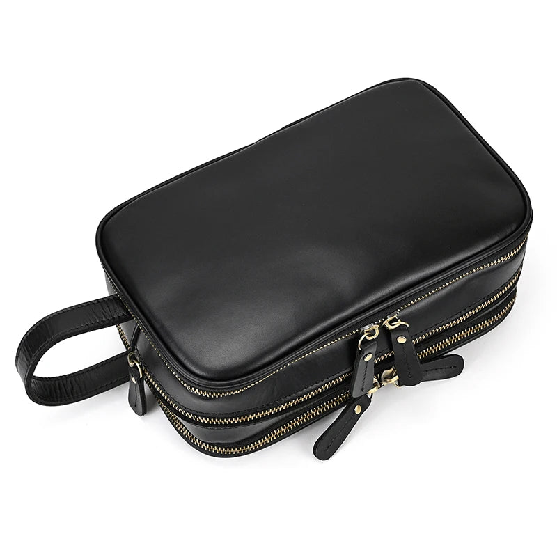 Cowhide Toiletry Bag Men Leather Cosmetic Bag Man Woman Wash Bag Storage Bags Genuine Leather Handbag For Make Up Dopp Kit Male