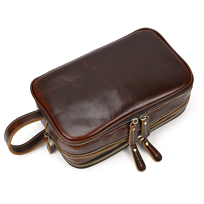 Cowhide Toiletry Bag Men Leather Cosmetic Bag Man Woman Wash Bag Storage Bags Genuine Leather Handbag For Make Up Dopp Kit Male