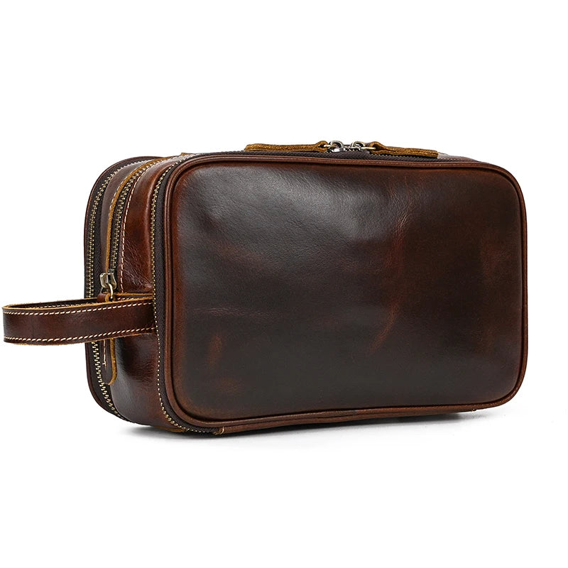 Cowhide Toiletry Bag Men Leather Cosmetic Bag Man Woman Wash Bag Storage Bags Genuine Leather Handbag For Make Up Dopp Kit Male