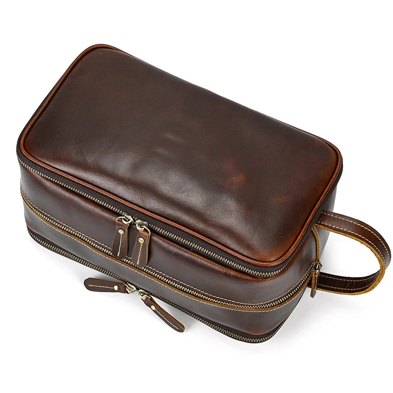 Cowhide Toiletry Bag Men Leather Cosmetic Bag Man Woman Wash Bag Storage Bags Genuine Leather Handbag For Make Up Dopp Kit Male