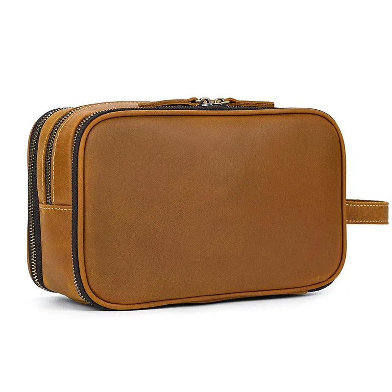 Cowhide Toiletry Bag Men Leather Cosmetic Bag Man Woman Wash Bag Storage Bags Genuine Leather Handbag For Make Up Dopp Kit Male