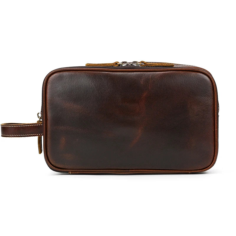 Cowhide Toiletry Bag Men Leather Cosmetic Bag Man Woman Wash Bag Storage Bags Genuine Leather Handbag For Make Up Dopp Kit Male