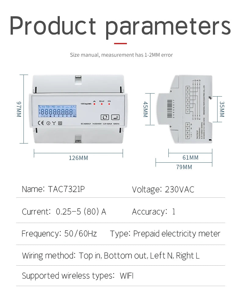 230VAC LCD 3 Phase WiFi Remote Prepaid Smart Electricity Meter Tuya APP RS485 Consumption For Solar PV Systems