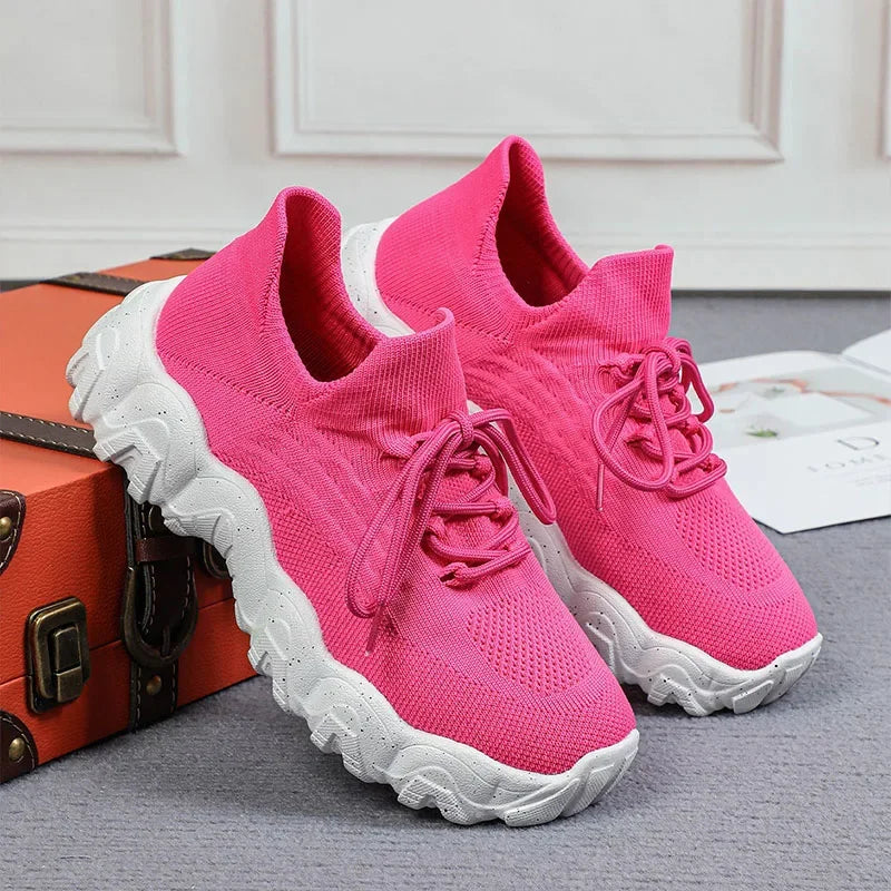 Spring Summer Women's Casual Shoes Platform Breathable Knitted Sneakers Gym Fitness Sports Shoes Soft Sole Walking Jogging Shoes