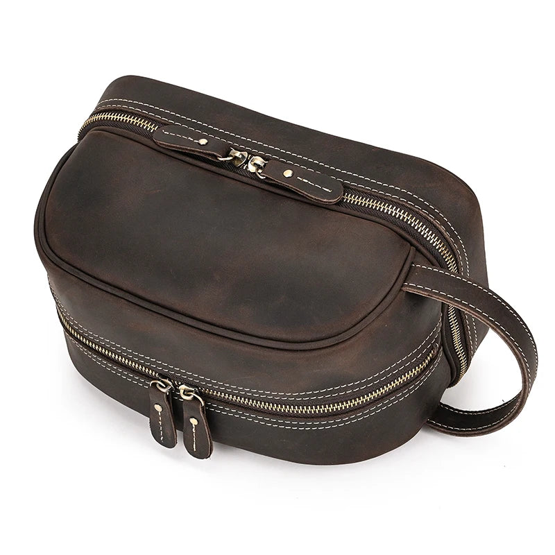 Cowhide Toiletry Bag Men Leather Cosmetic Bag Man Woman Wash Bag Storage Bags Genuine Leather Handbag For Make Up Dopp Kit Male