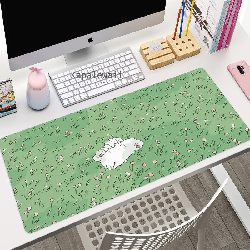 Green Plant Large Gaming Mousepad XXL Gamer Mouse Pad Size For Office Long Table Mat Kawaii Desk For Teen Girls For Bedroom