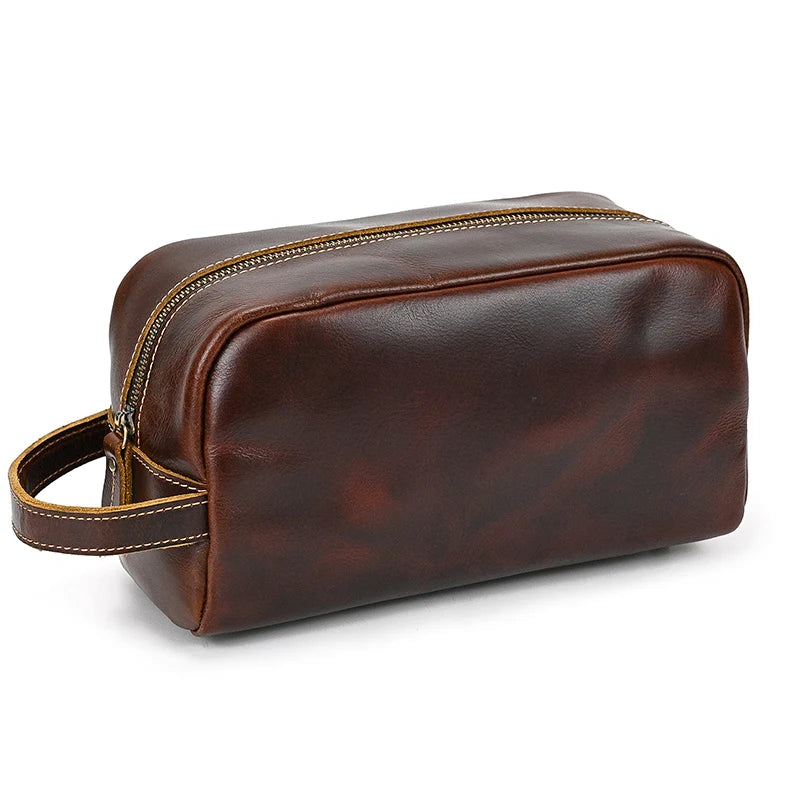 Cowhide Toiletry Bag Men Leather Cosmetic Bag Man Woman Wash Bag Storage Bags Genuine Leather Handbag For Make Up Dopp Kit Male