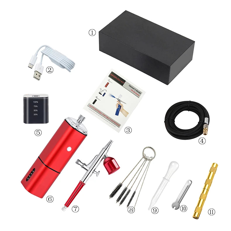 Portable Cordless Airbrush With Compressor Kit Replace Battery High Pressure Cup Makeup Nail Art Design Tattoo Spary Pen