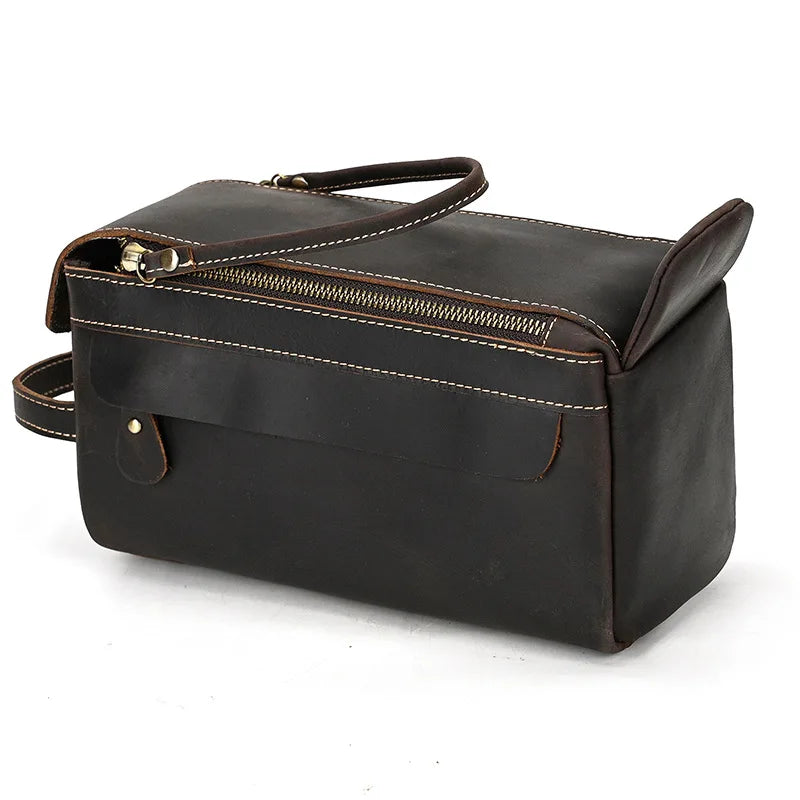 Cowhide Toiletry Bag Men Leather Cosmetic Bag Man Woman Wash Bag Storage Bags Genuine Leather Handbag For Make Up Dopp Kit Male