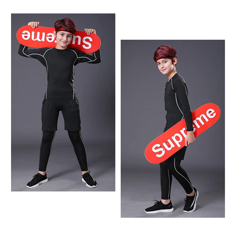 Teenager Fitness Tracksuits Youth Warm Underwear Pant Top Tight Sports Clothes for Boy Compression Running Basketball Sportswear