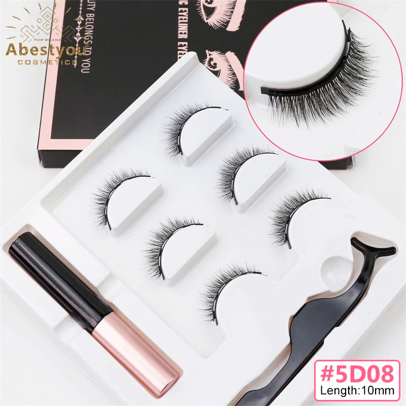 Abestyou Makeup Set 3d 3pairs Reusable Natural Fulffy Lashes Non Glue Magnetic Eyelashes Eyeliner Kit Makyaj Aletleri Faux Cil