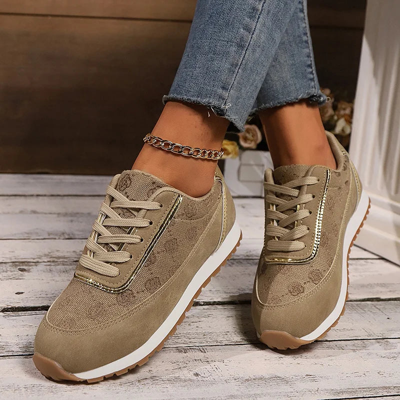 Mesh Breathable Women Casual Sneakers Lace-Up Print Flat Shoes Ladies Platform Sneakers Female Shoes Plus Size Zapatos De Mujer