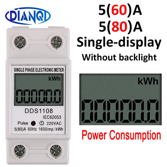 1PC Electric Energy Meter 2P Single Phase LCD Digital Display DIN Rail install 2wire Electric Meter Wattmeter Power AC230V60Hz