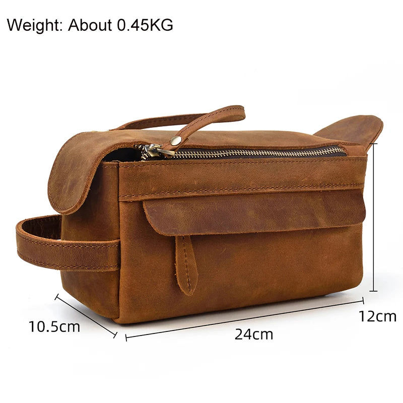 Cowhide Toiletry Bag Men Leather Cosmetic Bag Man Woman Wash Bag Storage Bags Genuine Leather Handbag For Make Up Dopp Kit Male