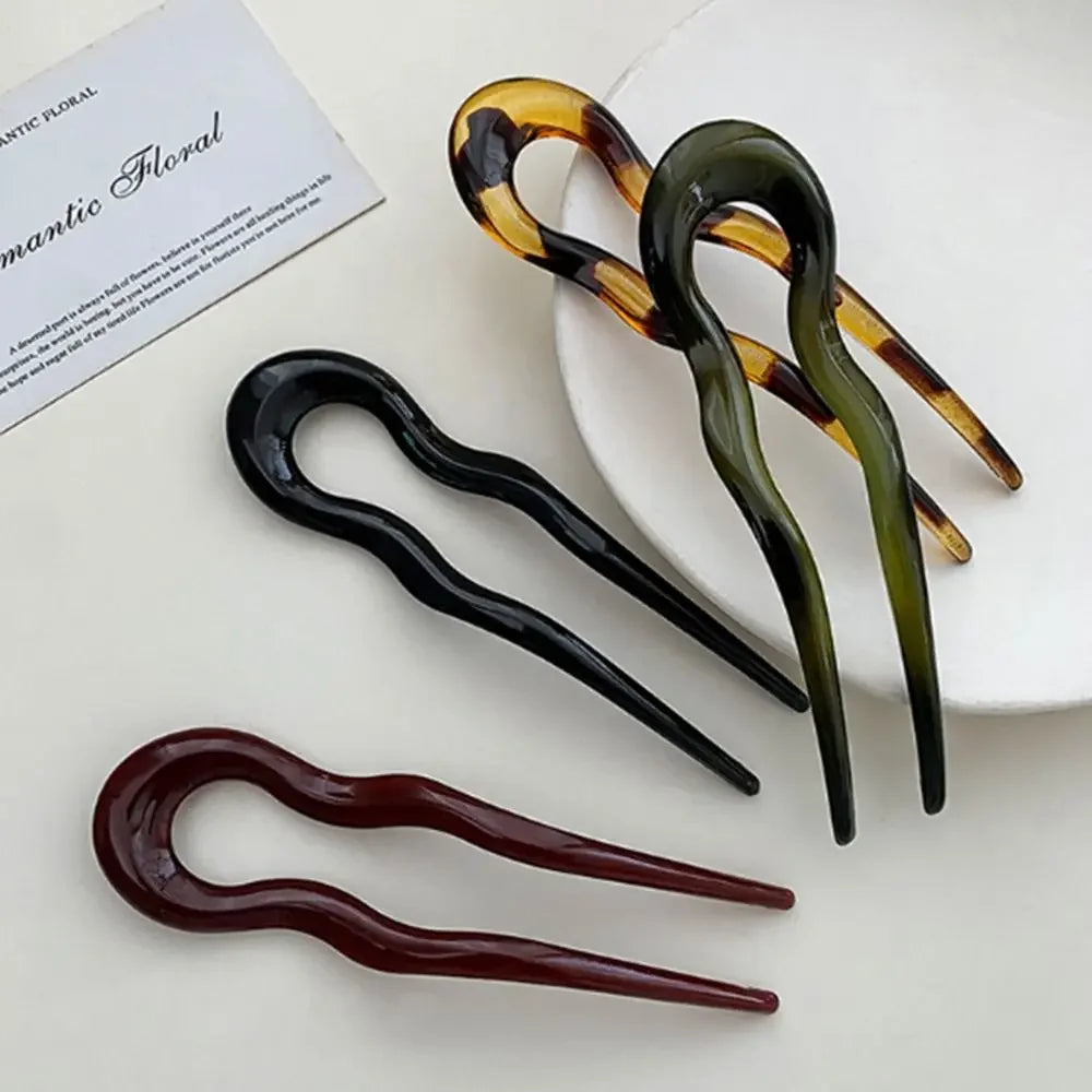 U-Shaped Hair Fork Fashion Tortoiseshell Acetate Hairpin Geometric Design Headwear Hair Sticks Women Girls