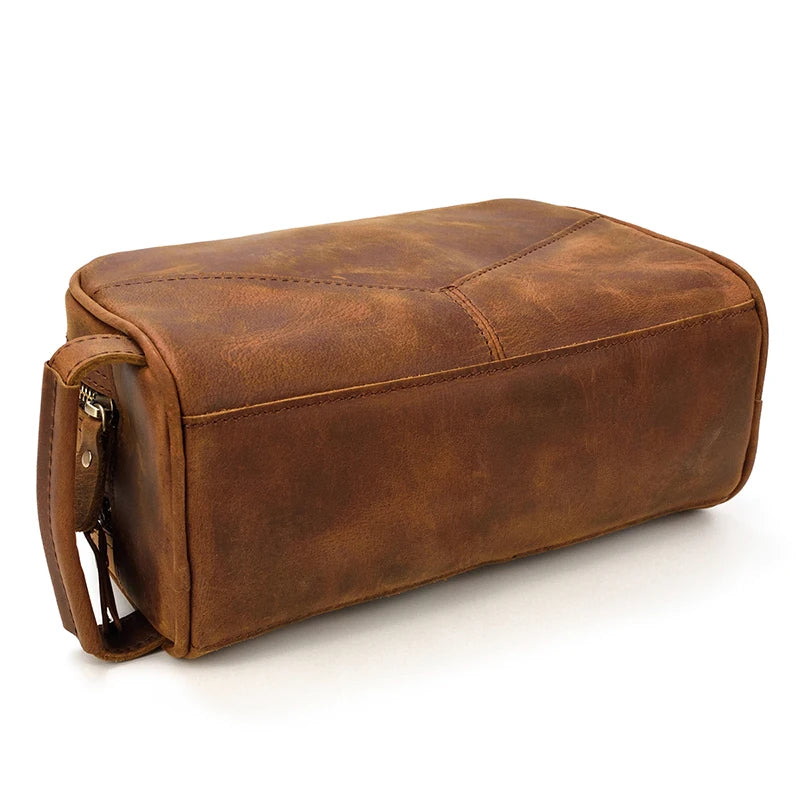 Cowhide Toiletry Bag Men Leather Cosmetic Bag Man Woman Wash Bag Storage Bags Genuine Leather Handbag For Make Up Dopp Kit Male