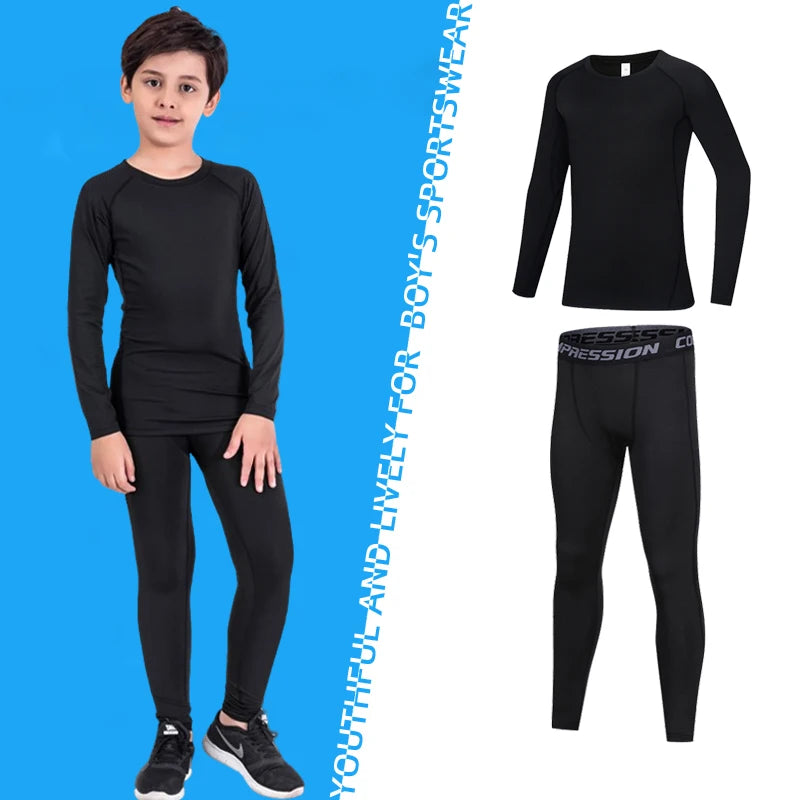 Teenager Fitness Tracksuits Youth Warm Underwear Pant Top Tight Sports Clothes for Boy Compression Running Basketball Sportswear