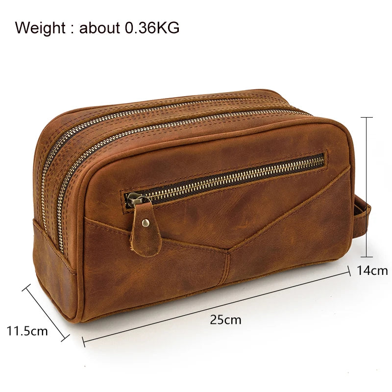 Cowhide Toiletry Bag Men Leather Cosmetic Bag Man Woman Wash Bag Storage Bags Genuine Leather Handbag For Make Up Dopp Kit Male