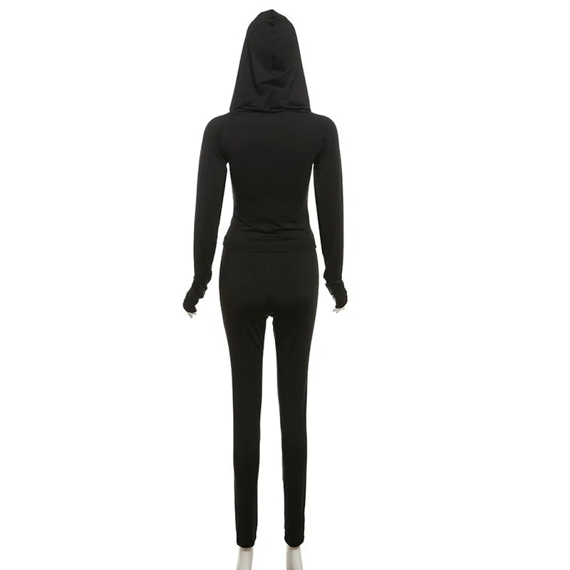 Joskaa Casual Sporty 2 Piece Set Women Long Sleeve Hooded Zip Crop Tops and Leggings Matching Fitness Tracksuits Streetwear