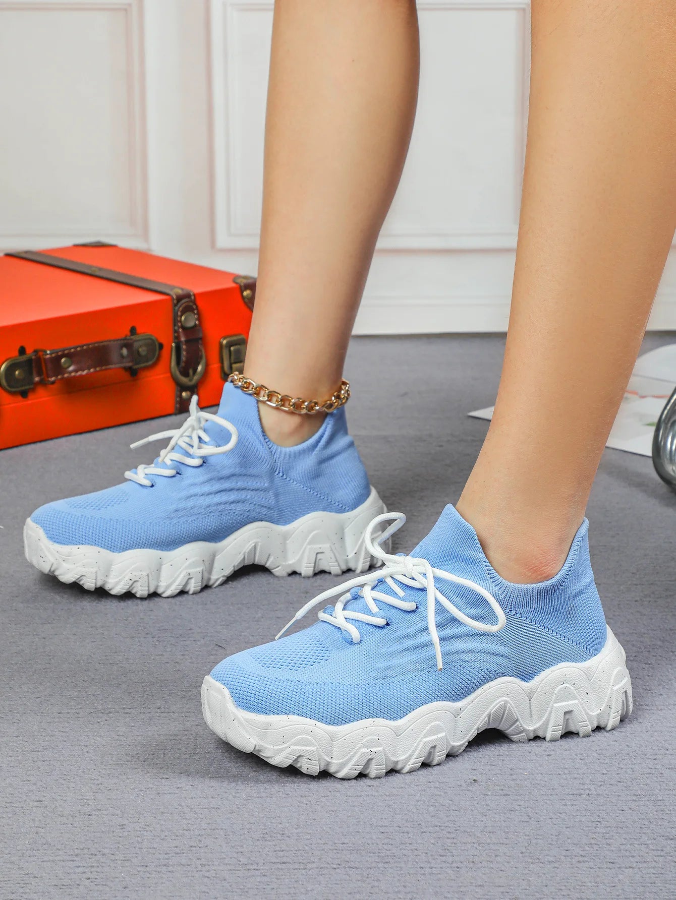 Spring Summer Women's Casual Shoes Platform Breathable Knitted Sneakers Gym Fitness Sports Shoes Soft Sole Walking Jogging Shoes