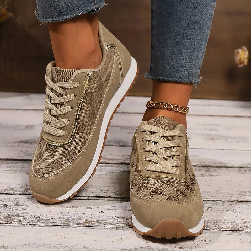 Mesh Breathable Women Casual Sneakers Lace-Up Print Flat Shoes Ladies Platform Sneakers Female Shoes Plus Size Zapatos De Mujer