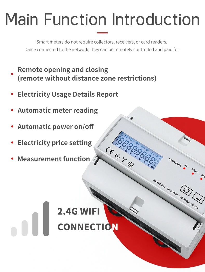 230VAC LCD 3 Phase WiFi Remote Prepaid Smart Electricity Meter Tuya APP RS485 Consumption For Solar PV Systems