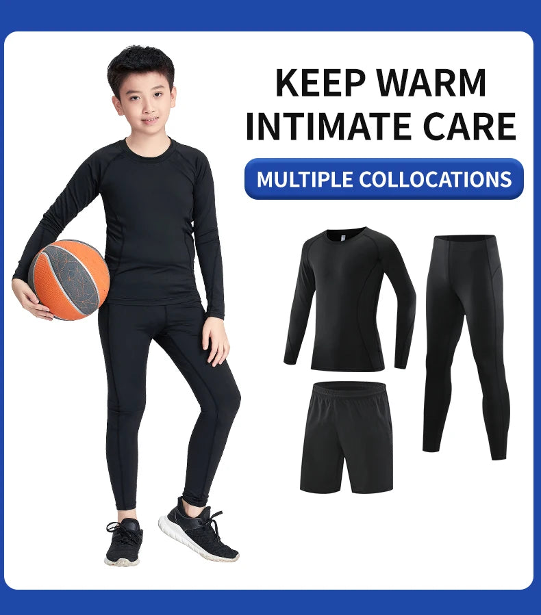 Kid's Running Tracksuit Tights Gym Fitness Compression Sports Suit Clothes Running Jogging Sport Wear Exercise Workout Tights