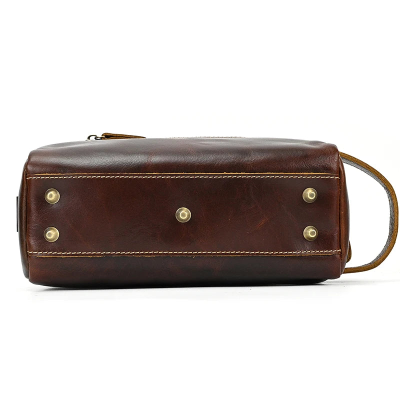 Cowhide Toiletry Bag Men Leather Cosmetic Bag Man Woman Wash Bag Storage Bags Genuine Leather Handbag For Make Up Dopp Kit Male