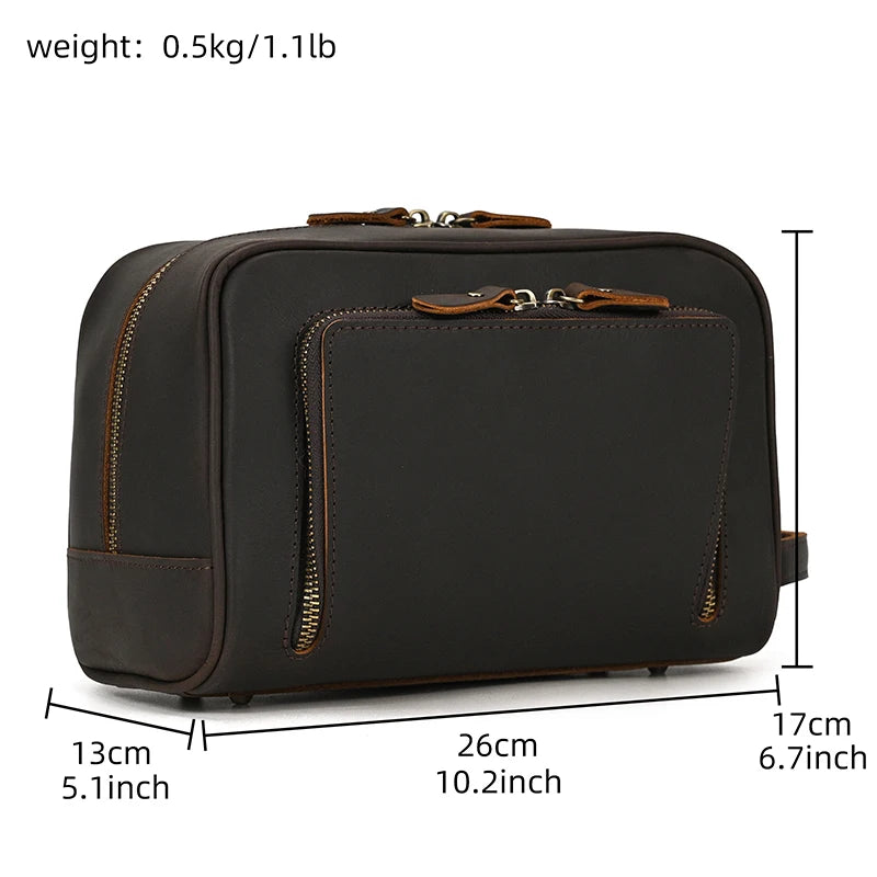 Cowhide Toiletry Bag Men Leather Cosmetic Bag Man Woman Wash Bag Storage Bags Genuine Leather Handbag For Make Up Dopp Kit Male