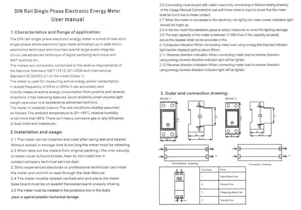 1PC Electric Energy Meter 2P Single Phase LCD Digital Display DIN Rail install 2wire Electric Meter Wattmeter Power AC230V60Hz