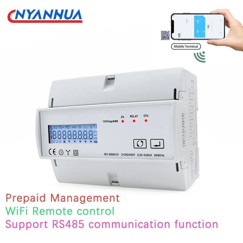 230VAC LCD 3 Phase WiFi Remote Prepaid Smart Electricity Meter Tuya APP RS485 Consumption For Solar PV Systems