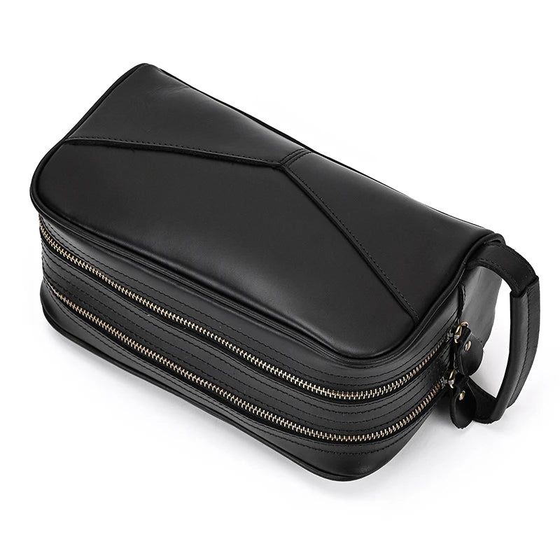 Cowhide Toiletry Bag Men Leather Cosmetic Bag Man Woman Wash Bag Storage Bags Genuine Leather Handbag For Make Up Dopp Kit Male