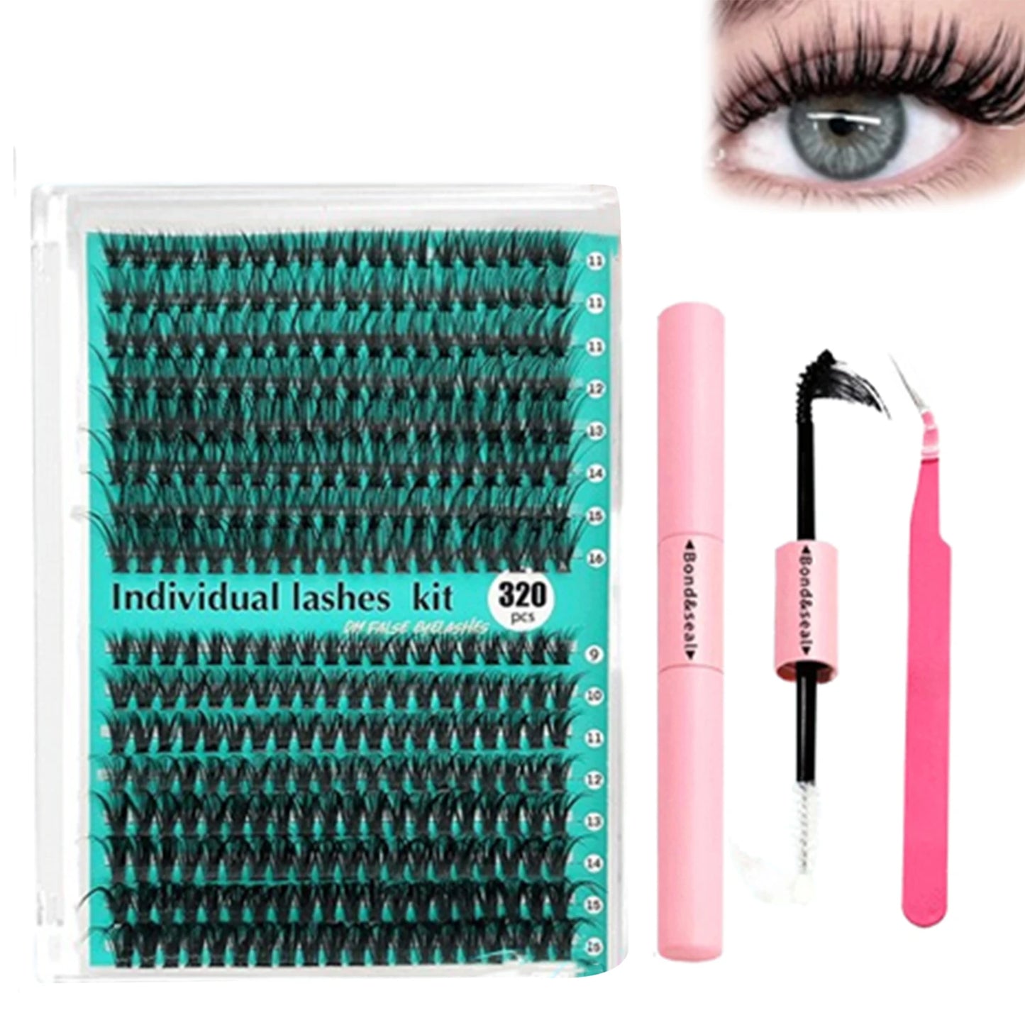 320PCS DIY Lash Clusters Kit 30D 40D Bond And Seal glue 9-16mm long volume fluffy false eyelashes Extension Lash Eyelash Makeup