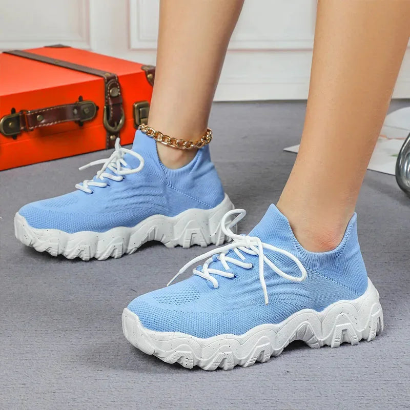 Spring Summer Women's Casual Shoes Platform Breathable Knitted Sneakers Gym Fitness Sports Shoes Soft Sole Walking Jogging Shoes