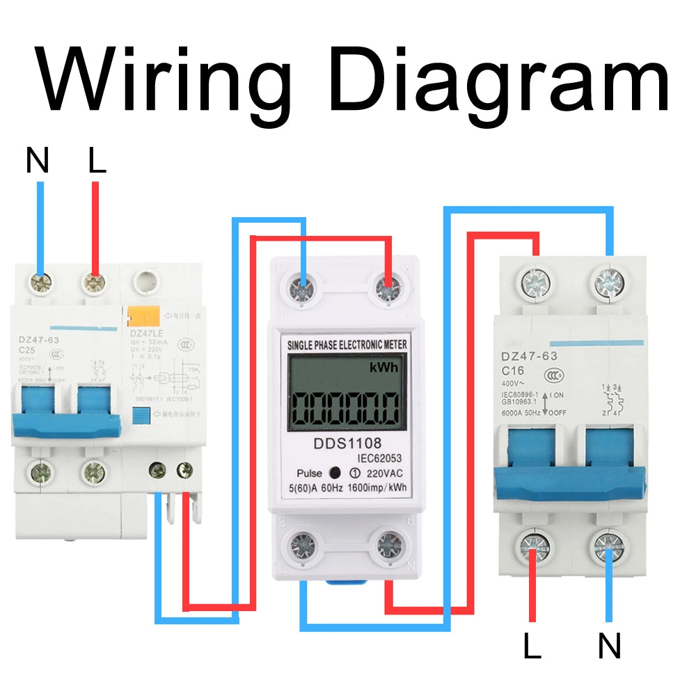 1PC Electric Energy Meter 2P Single Phase LCD Digital Display DIN Rail install 2wire Electric Meter Wattmeter Power AC230V60Hz