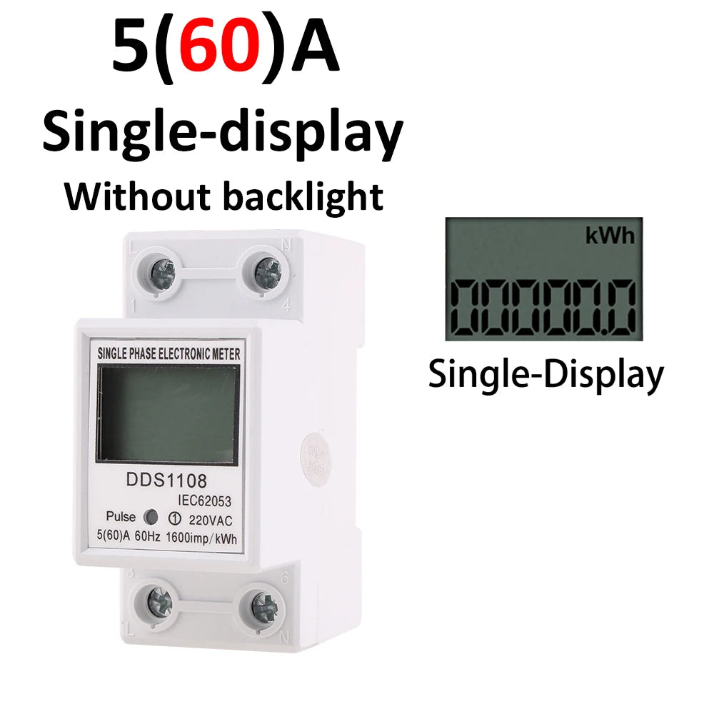 1PC Electric Energy Meter 2P Single Phase LCD Digital Display DIN Rail install 2wire Electric Meter Wattmeter Power AC230V60Hz