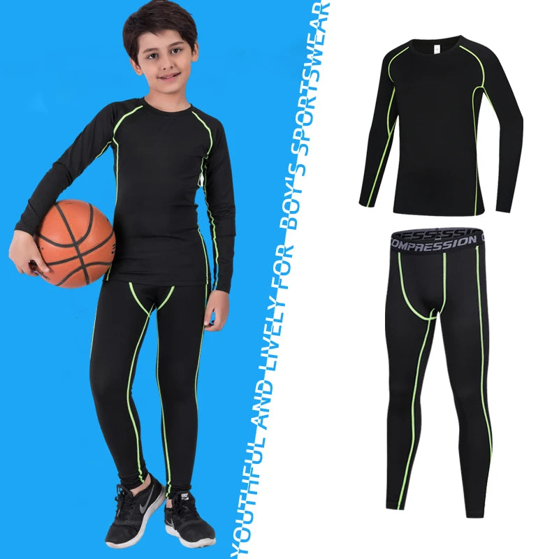 Teenager Fitness Tracksuits Youth Warm Underwear Pant Top Tight Sports Clothes for Boy Compression Running Basketball Sportswear