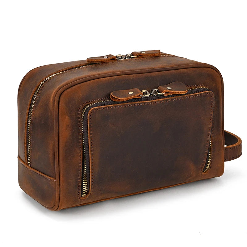 Cowhide Toiletry Bag Men Leather Cosmetic Bag Man Woman Wash Bag Storage Bags Genuine Leather Handbag For Make Up Dopp Kit Male