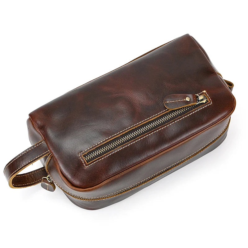 Cowhide Toiletry Bag Men Leather Cosmetic Bag Man Woman Wash Bag Storage Bags Genuine Leather Handbag For Make Up Dopp Kit Male